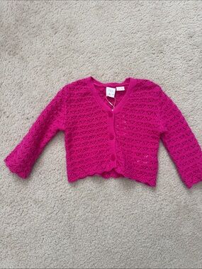 NWT Zara Kids Bright Fuchsia Crochet Button-Up Cardigan - Size 3